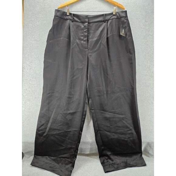 NWT Alfani Womens Black Stripe Satin Wide Leg Trousers Career Pants Plus Size 18 - Picture 2 of 6